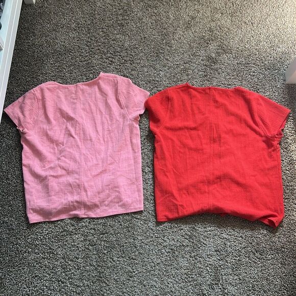 J. Crew Factory Women’s Bundle (2) Textured Tie Front Blouse Red/Pink Size M - Picture 8 of 8